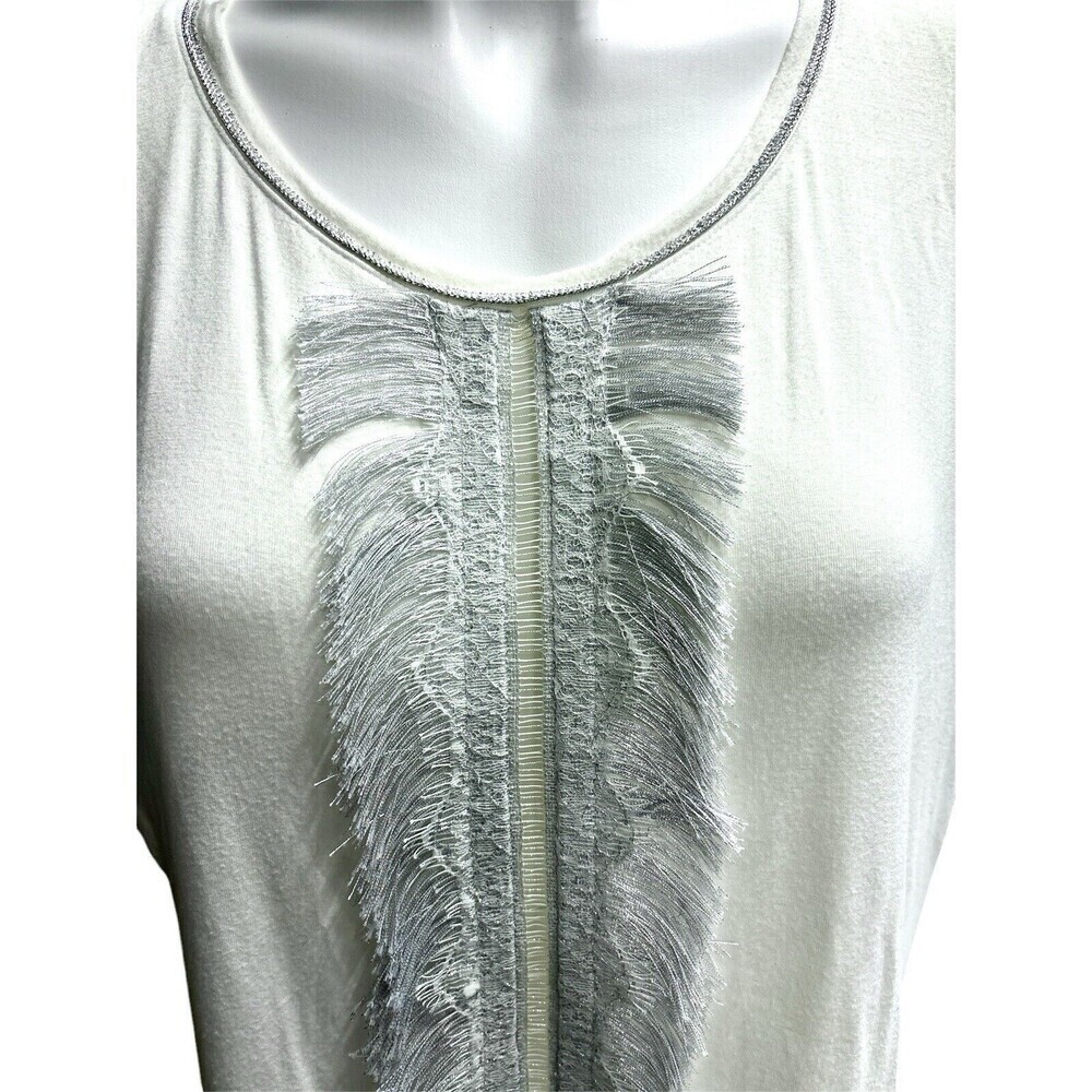 Elie Tahari Fringe White Short Sleeve Tee XS - Picture 3 of 6